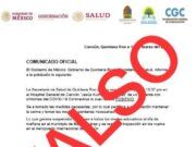 Fake News | Es falso el oficio sobre un presunto caso de Coronavirus detectado en Cancún