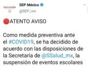 BJ | Escuelas de Cancún no tendrán clases a partir del próximo 20 de marzo para evitar que se propague el virus Covid-19