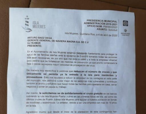 IM | Pide Ayuntamiento de Isla Mujeres a Ultramar cruce solo para residentes y reforzar las medidas de higiene