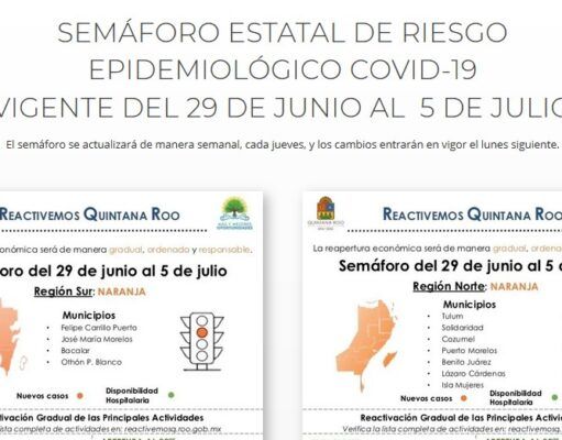 Continúa todo Quintana Roo en color naranja en el semáforo epidemiológico estatal