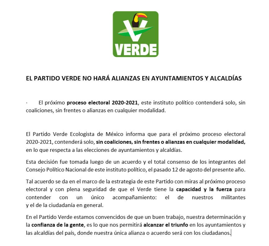 2020-08-17 Partido Verde sin alianzas