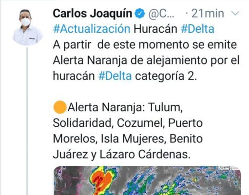Se aleja “Delta” de Quintana Roo / Emiten alertas Naranja en el norte y Amarilla en el sur