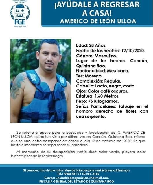 Joven desaparecido en Cancún
