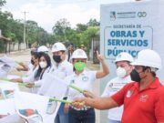 PM I Da Laura Fernández banderazo de inicio de pavimentación en Leona Vicario