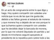 Renuncia Reyna Durán a la bancada de Morena en el Congreso de Quintana Roo