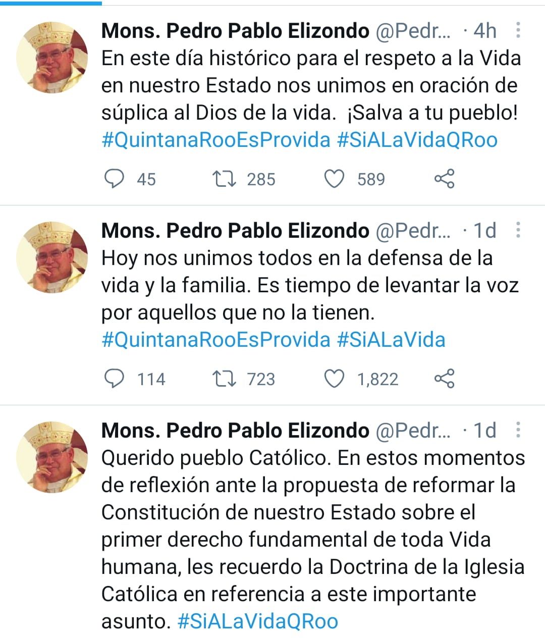 Obispo Pedro Pablo Elizondo, 3 tuits a favor de la vida