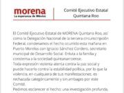 Rechaza Morena toda expresión de violencia y condena asesinato de Nacho Sánchez