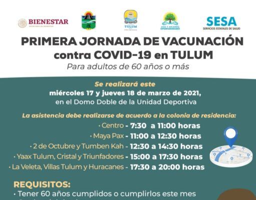 Tulum | Adultos mayores recibirán vacuna contra COVID-19 en Tulum