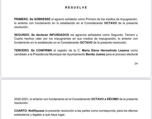 Infundada impugnación de Marybel Villegas contra candidatura de Mara Lezama