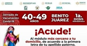 El 2 de junio arranca jornada de vacunación a personas de 40 a 49 años de edad