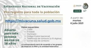 Abren registro para vacunar a mayores de 18 años de edad