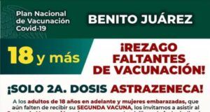 Mañana inicia jornada de vacunación para segunda dosis a rezagados