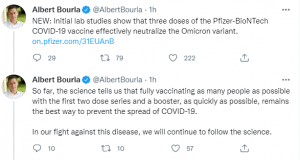 Aseguran que una tercera dosis de vacuna Pfizer-BioNTech es eficaz contra Ómicron