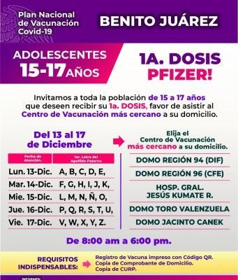 Anuncian jornada de vacunación contra Covid-19 para adolescentes