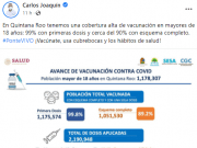 QRoo, con cobertura alta de vacunación en mayores de 18 años: CJ