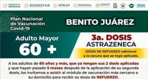 Arranca aplicación de tercera dosis de vacuna contra Covid-19 a personas de 60 años de edad y más
