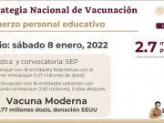 El 8 de enero inicia dosis de refuerzo contra Covid-19 a maestros y personal educativo