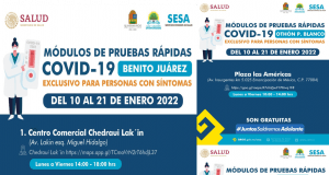 Continúan módulos de pruebas rápidas Covid-19 en Cancún, Chetumal y Cozumel