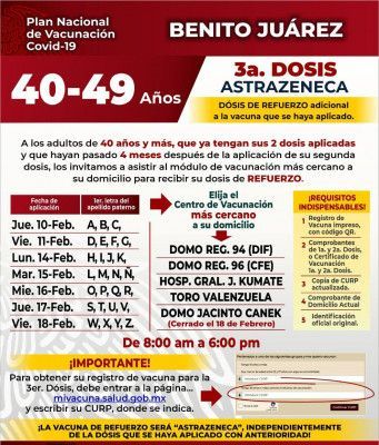 Continúa aplicación de tercera dosis de vacuna Covid-19