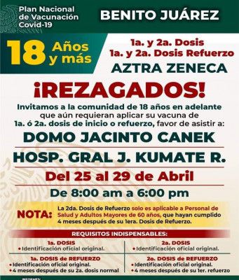 Invitan a jornada de vacunación para rezagados en Benito Juárez