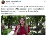Trata Marybel Villegas de misógino y traidor a José Luis Pech, de MC