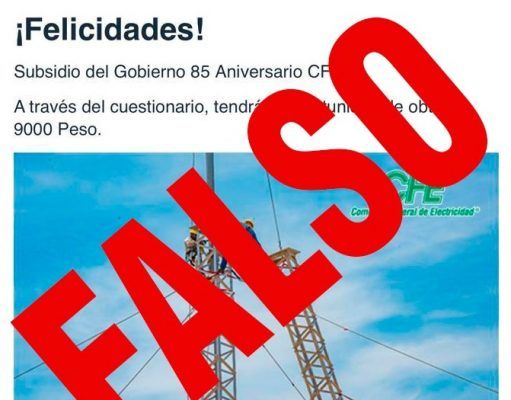 Alerta CFE de anuncios falsos de supuesto subsidio por su 85 aniversario