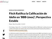 Fitch Ratings ratifica que Idefin tiene perspectiva estable