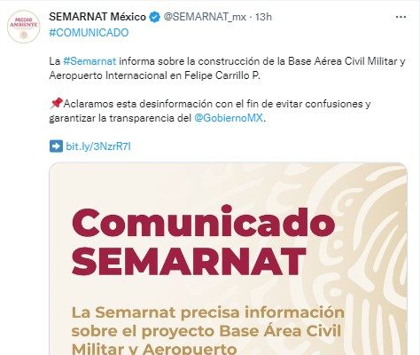 Desmiente Semarnat que haya declarado inviable proyecto del aeropuerto de Tulum