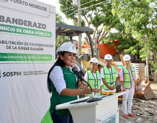 Da Blanca Merari banderazo para pavimentación de vialidades en Puerto Morelos