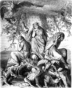 300px-Die_Nornen_Urd,_Werdanda,_Skuld,_unter_der_Welteiche_Yggdrasil_by_Ludwig_Burger