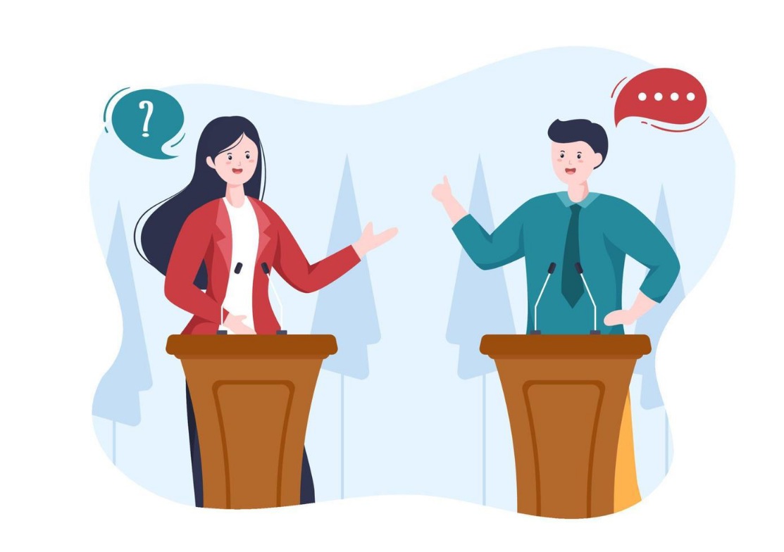 politician-cartoon-hand-drawn-illustration-with-election-and-democratic-governance-ideas-participate-in-political-debates-in-front-of-audience-vector