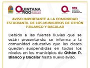 Suspenden clases en OPB y Bacalar hasta nuevo aviso