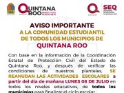 Informa del regreso a clases en Quintana Roo tras el paso del huracán «Beryl»