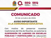 Autoriza SEQ suspensión de labores el 1 y 2 de noviembre por el Día de Muertos