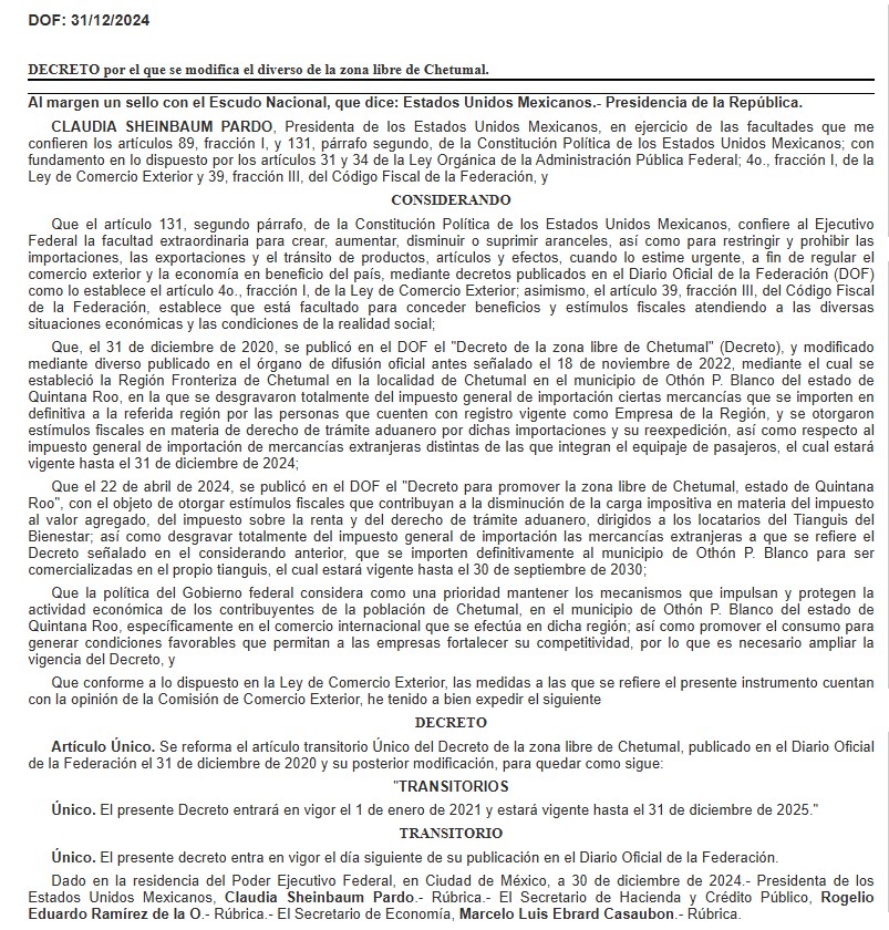 DOF zona libre