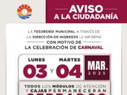 Anuncian cierre de cajas del gobierno de BJ para el lunes 3 y martes 4 de marzo