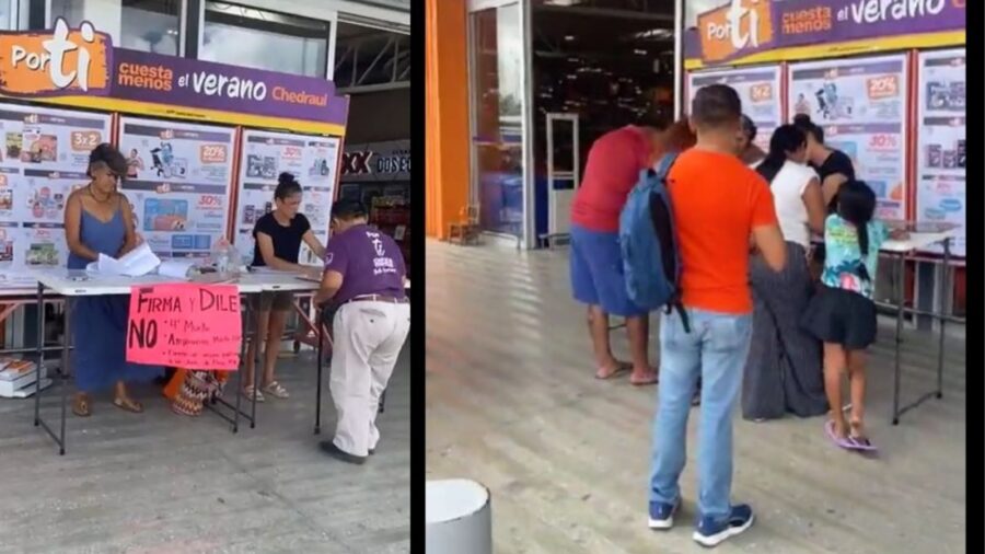Mesa para firmas contra 4o. muelle en Cozumel