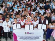 Cumple Mara Lezama su compromiso con estudiantes de la secundaria “Javier Rojo Gómez” al entregarles un nuevo domo