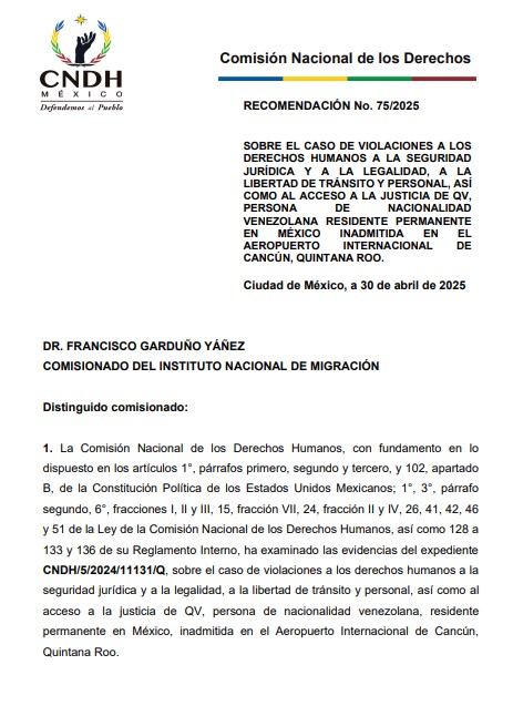 Recomendación CNDH venezolana