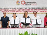 Mara Lezama firma convenio con hoteleros para habilitar 42 escuelas como refugios temporales